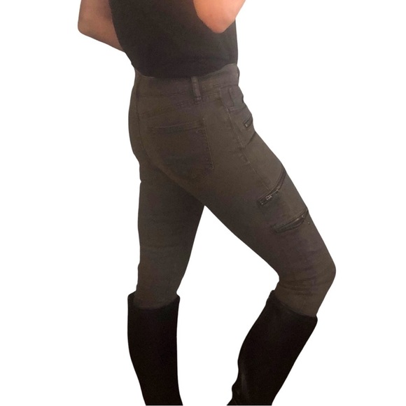 Madewell Moto Skinny Sz 26  Jeans 8” Low Rise Green Gray Zipper Pockets Edgy - Picture 4 of 10